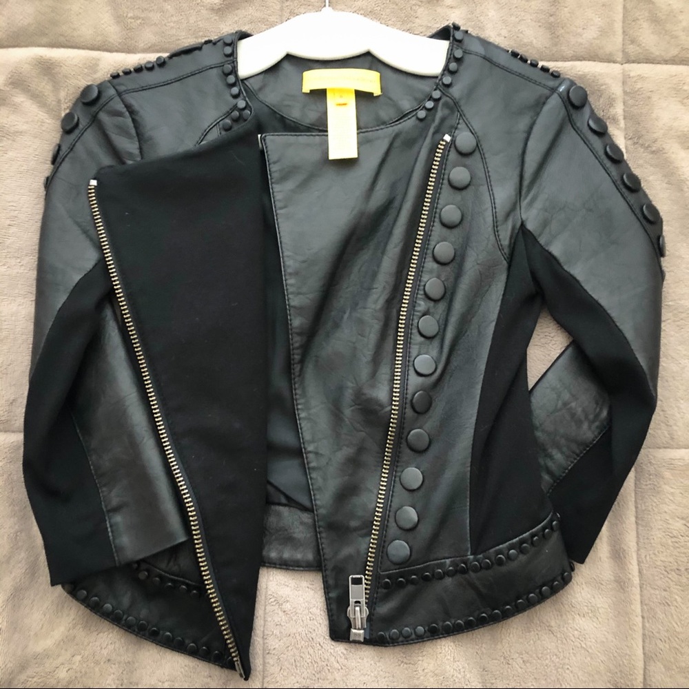 CATHERINE MALANDRINO BLACK LEATHER JACKET SIZE 0 - Picture 2 of 5